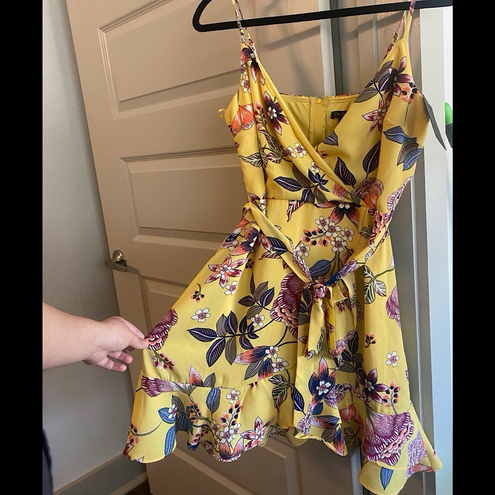 Yellow summer wrap around floral dress